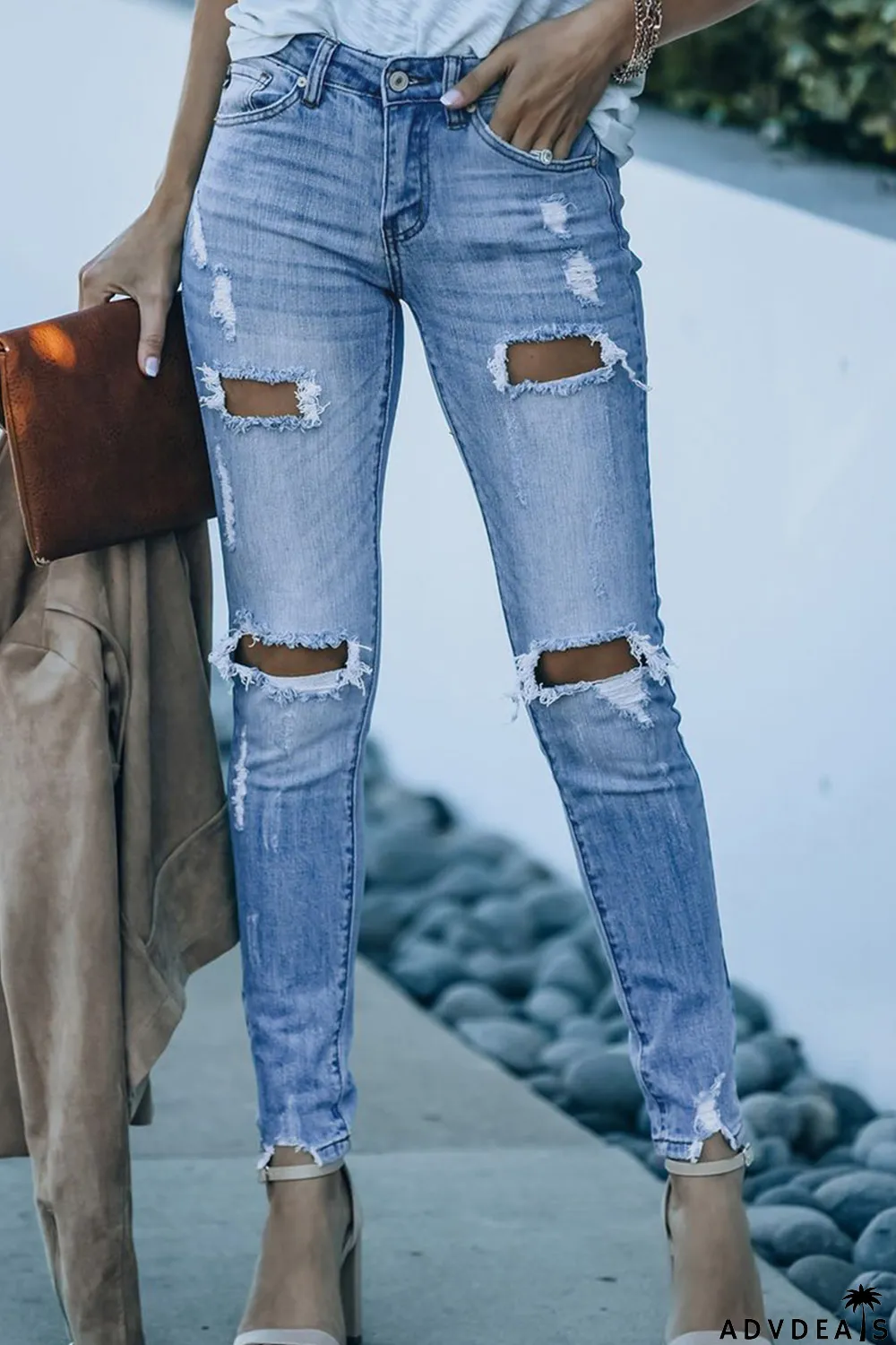 High Waist Distressed Skinny Jeans