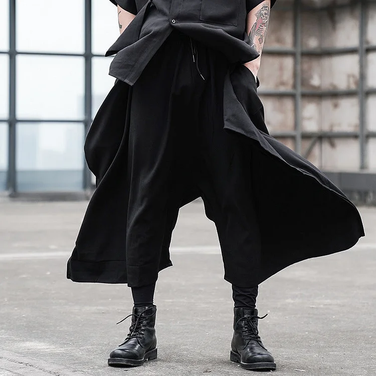 Japanese Dark Style Solid Color Loose Casual Culottes Pants-dark style-men's clothing-halloween