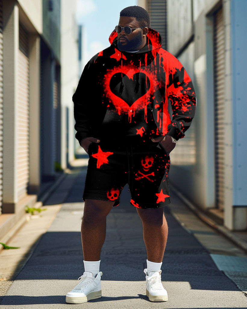 Love Hoodie Shorts Two-Piece Men's Plus Size