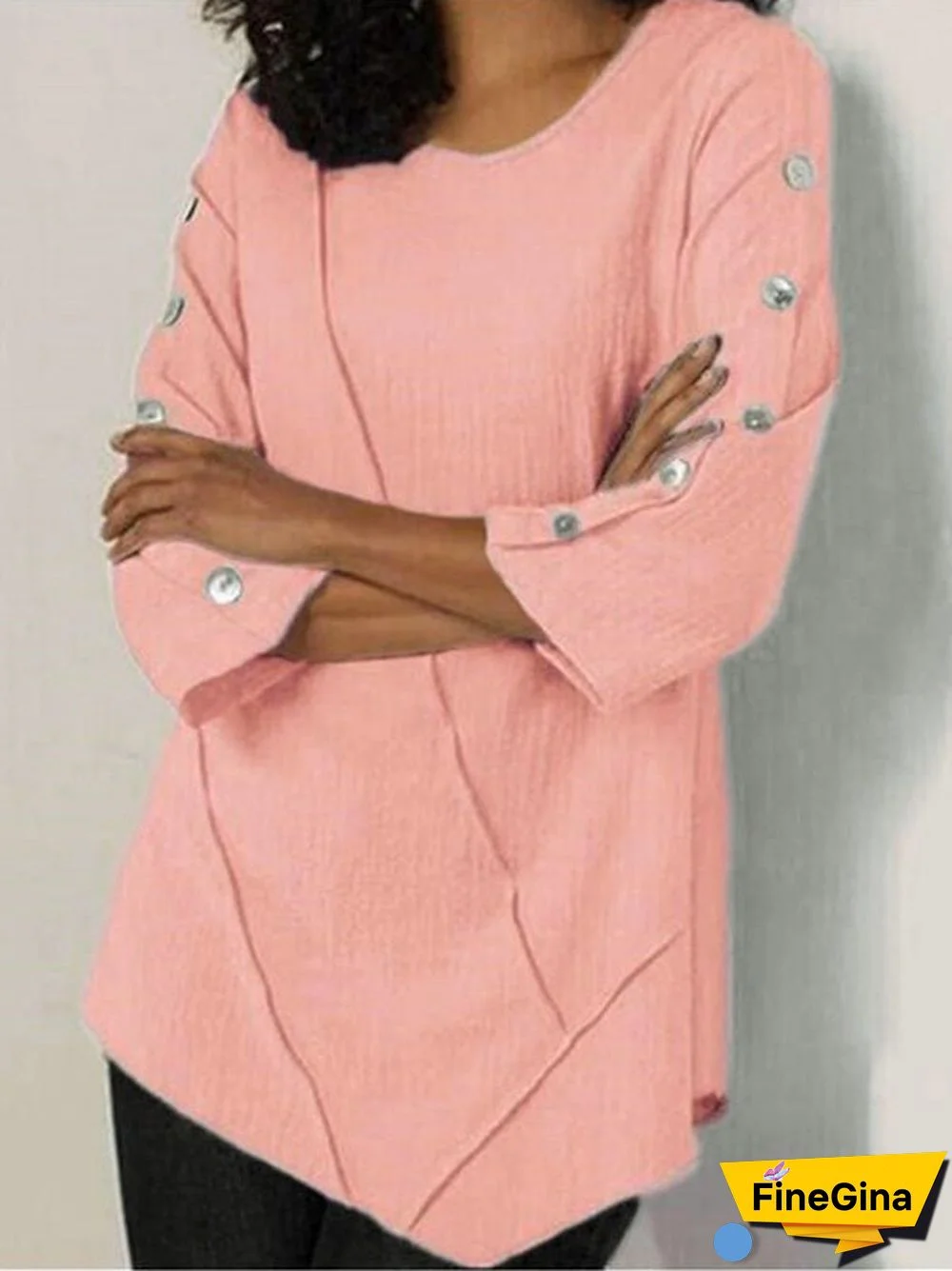 Women'S T-Shirts Casual Solid Button Half Sleeve T-Shirt