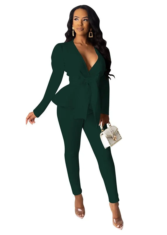 Women Winter Women's Set Tracksuit Full Sleeve Ruffles Bow Blazers Pants Suit Two Piece Set Office Lady Business Uniform