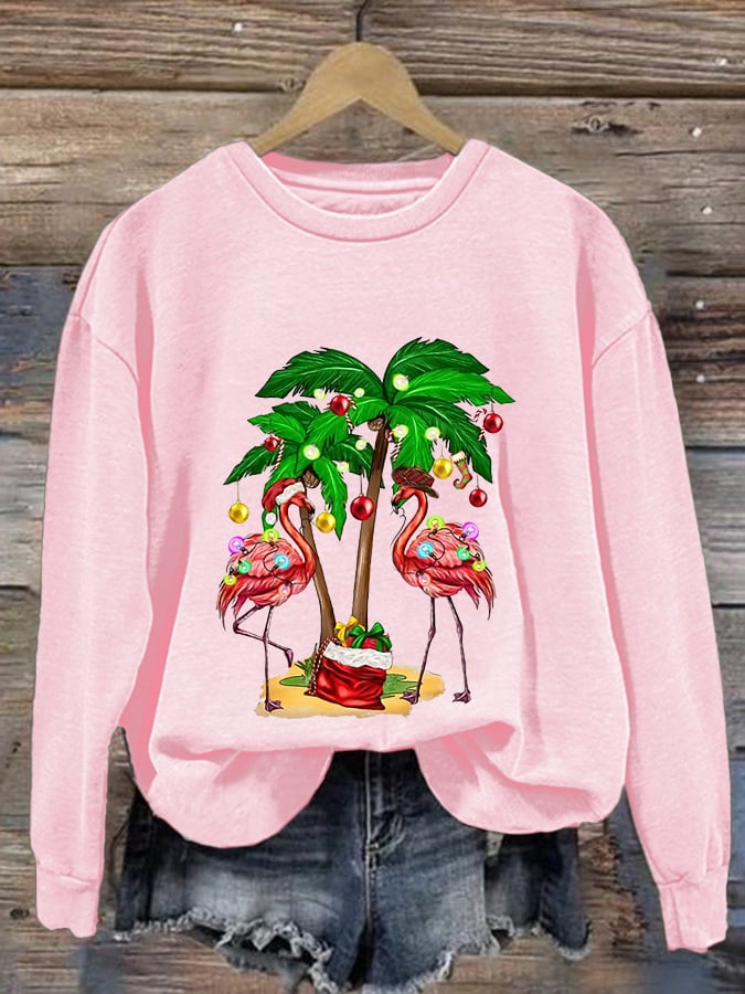 Women's Christmas Flamingo Print Casual Sweatshirt