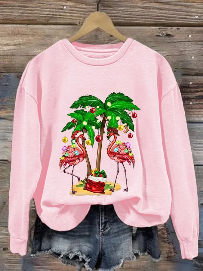 Women's Christmas Flamingo Print Casual Sweatshirt