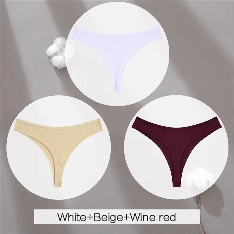 FINETOO Cotton Thongs Women 3Pcs/set Soft T-back Underpants S-XL Ladies G-string Underwear Low Waist Cotton Panty Lingerie New