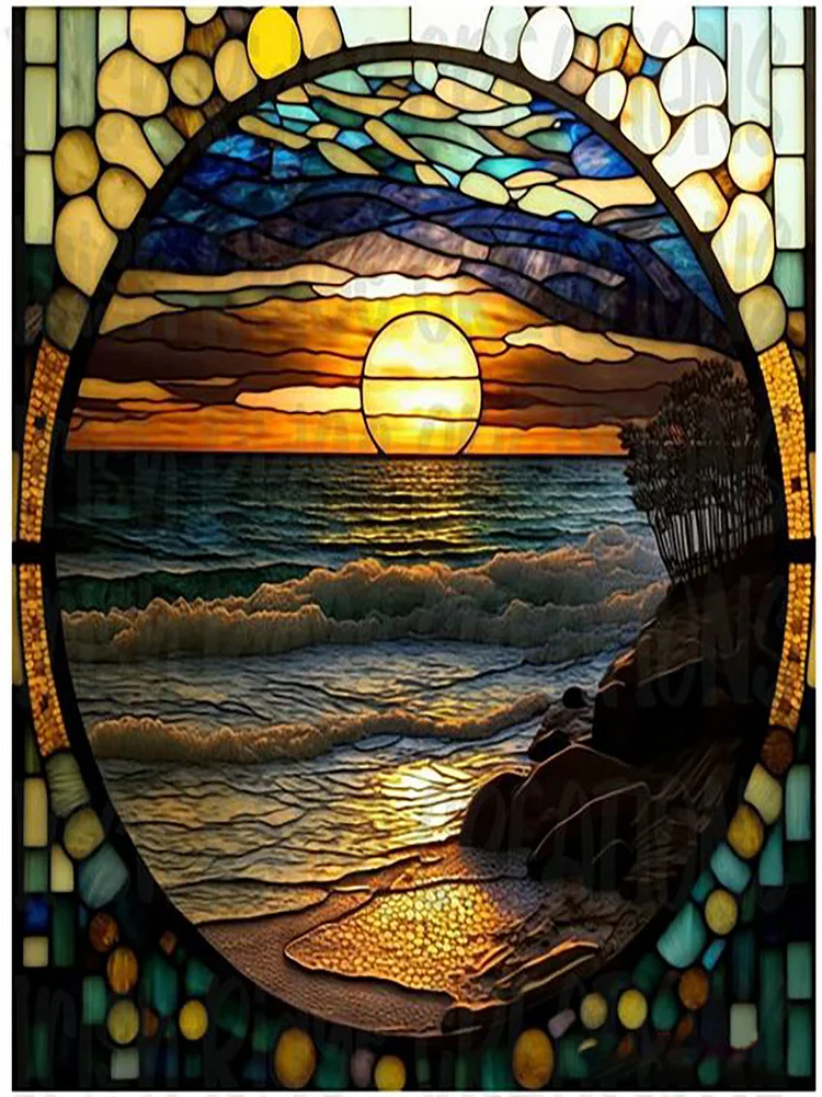 Glass Art - Lighthouse Landscape 11CT Stamped Cross Stitch 50*60CM