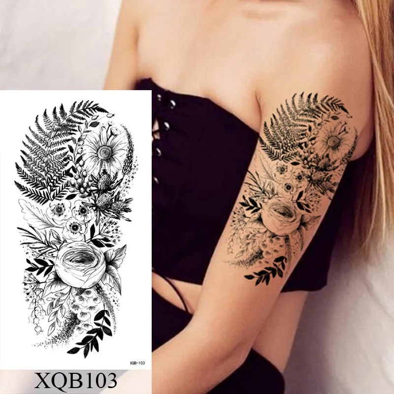 Waterproof Temporary Tattoo Sticker Flower Rose Flash Tattoos Lalash Tattoos Snake Lion Body Art Arm Fake Sleeve Tatoo Women