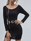 Off-The-Shoulder Solid Color Long Sleeve Zipper Sexy Slim Sweater Mini Dress