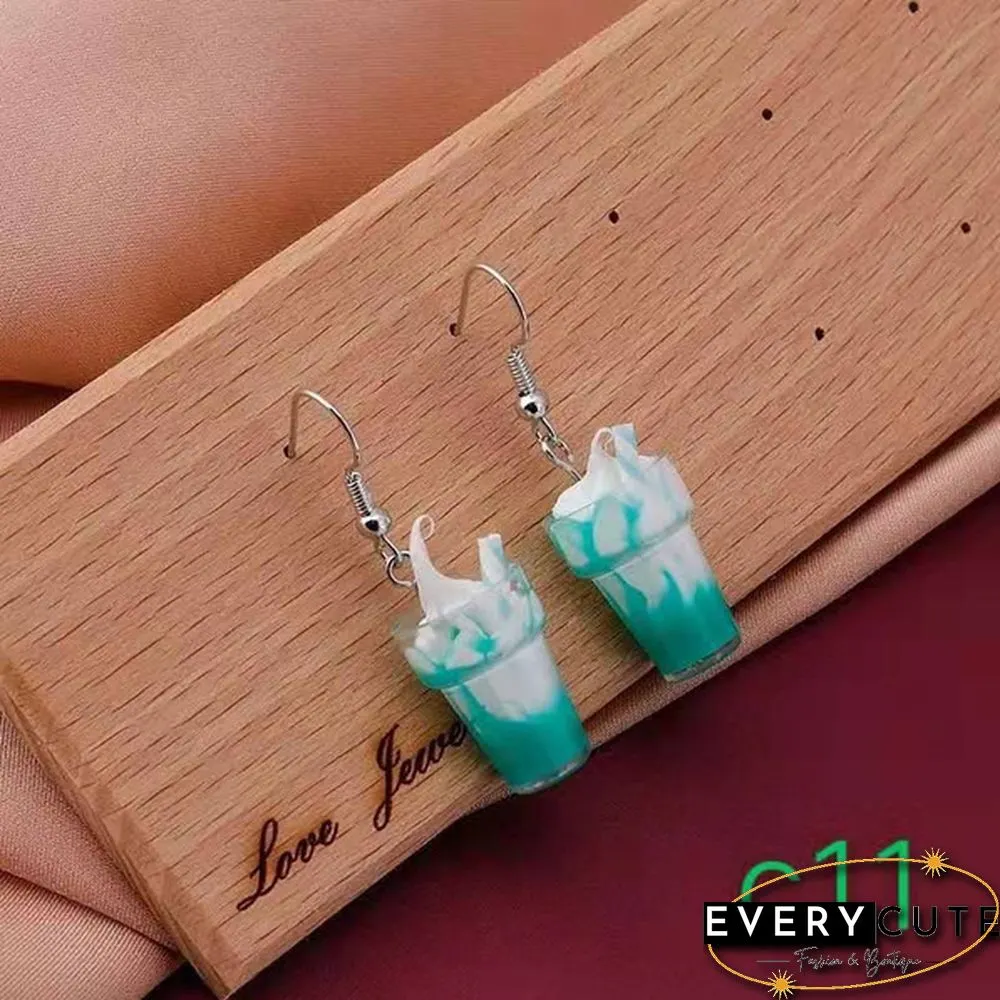 Fun Ice Cream Fruit Cup Earrings Bubble Tea Earrings