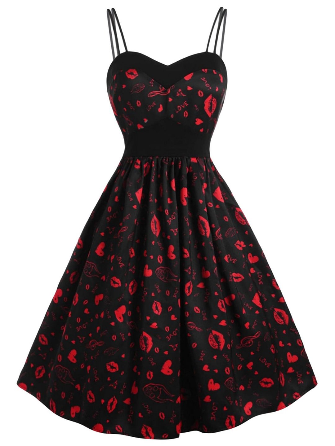 1950s Dress Red Lips Print Dress Slip Dress