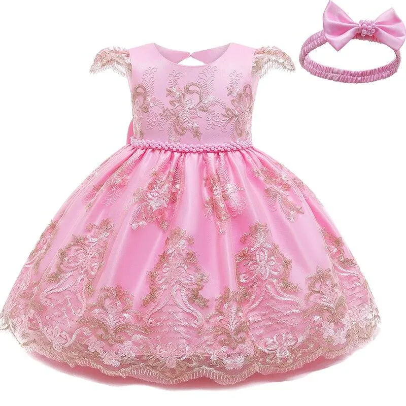 Baby Girls Dress Christmas New Year Lace Embroidery Gown Flower Beading Princess Costume Elegant Baby Birthday Party Dress 12M