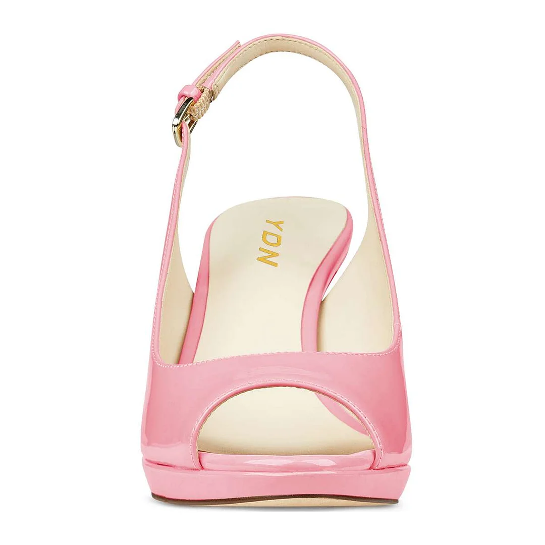 Peep Toe Patent Leather Platform Buckle Slingback Pink Sandals
