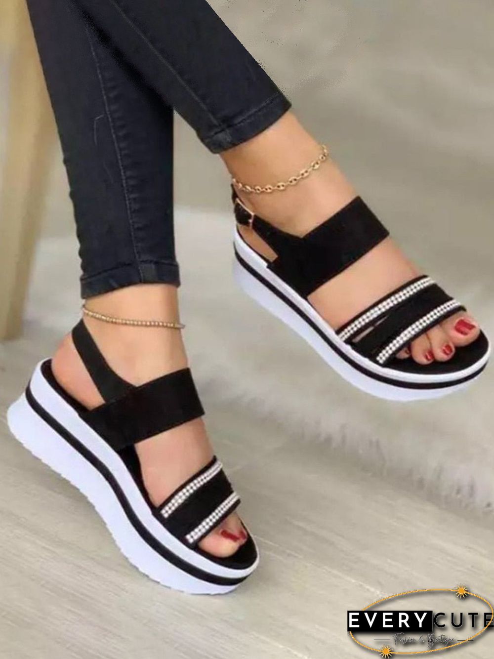 Rhinestone Upper Platform Sandals