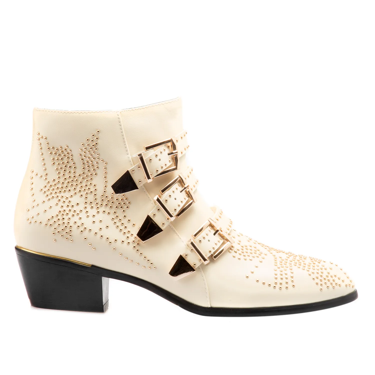 Women's Rivets Metal Buckle Low Heels Ankle Boots-vocosishoes