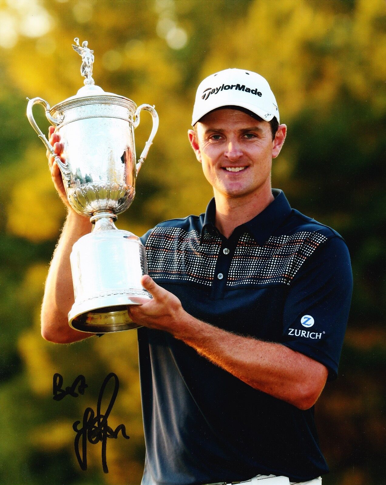 Justin Rose Signed 10X8 Photo Poster painting US OPEN TROPHY AFTAL COA (3069)