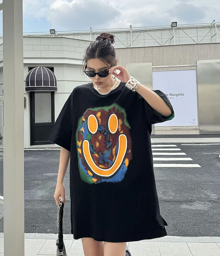 Simple Smiley Print Round Neck T-Shirt