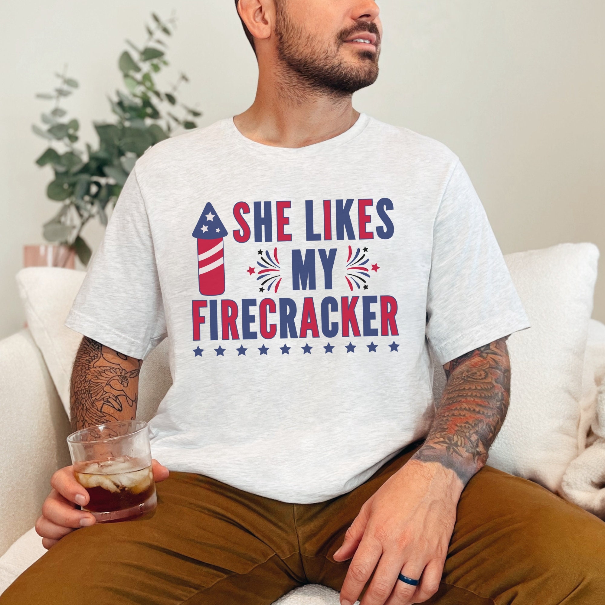 Loveyoufancy Fourth of July Shirts, She Likes My Firecracker, He Likes My Fireworks, 4th of July Shirt