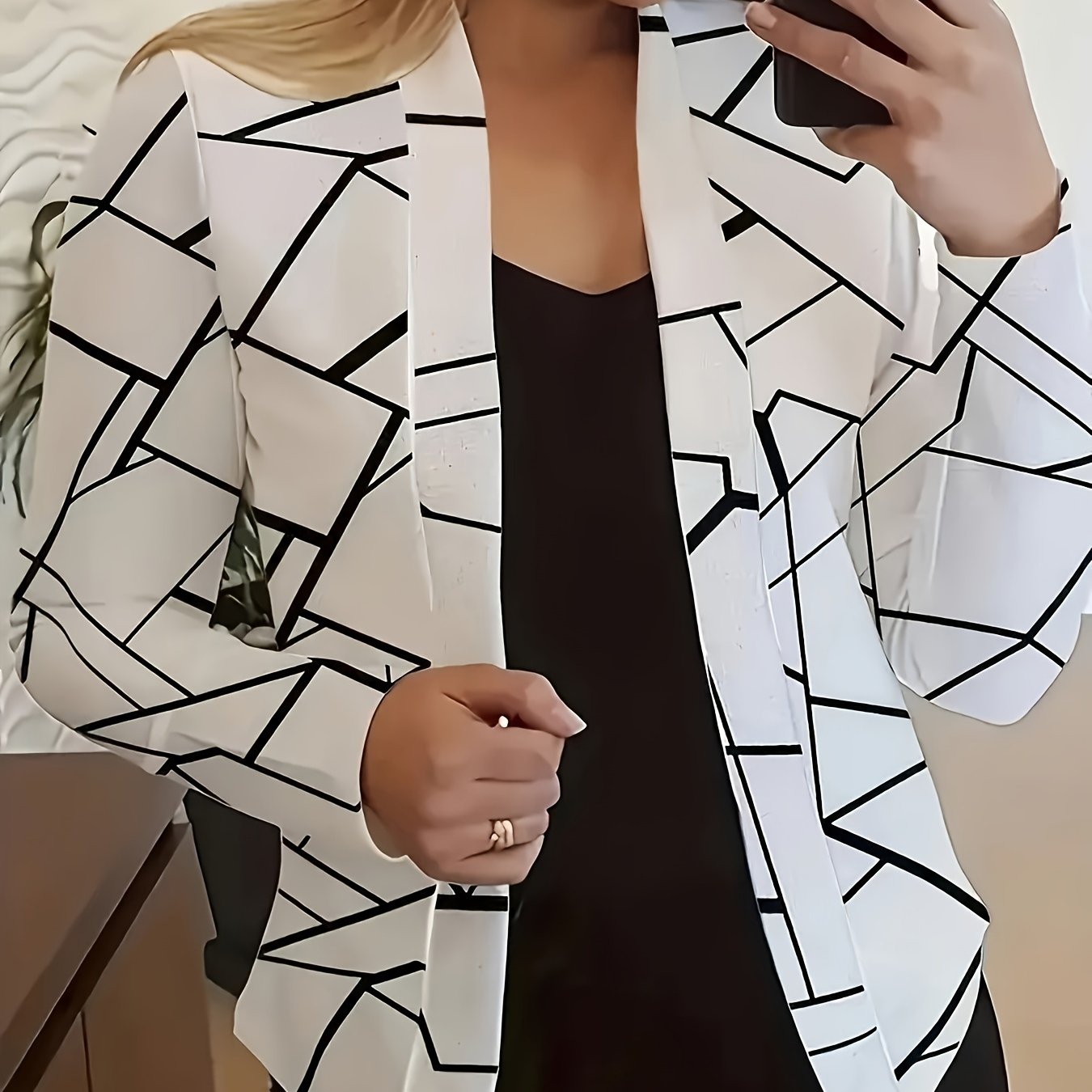 Women Cardigan with Geometric Print Jacket