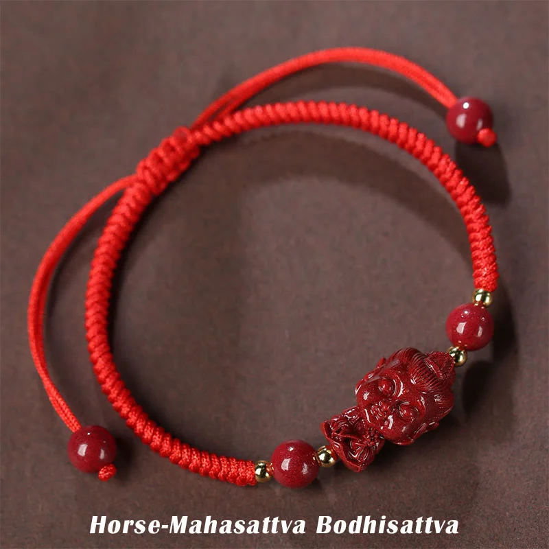 Blessing Chinese Zodiac Natal Buddha Cinnabar Amulet String Bracelet