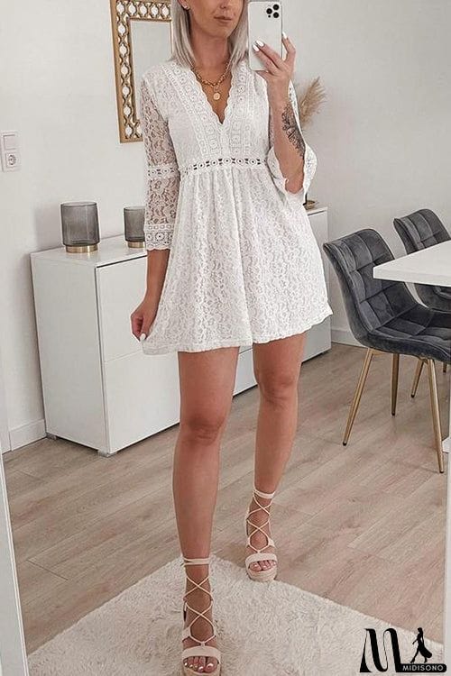 MidiSono - See Though Flares Sleeve V Neck Mini Dress