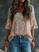 Women's Floral Rose Embroidery Art Comfy Linen Tank Top