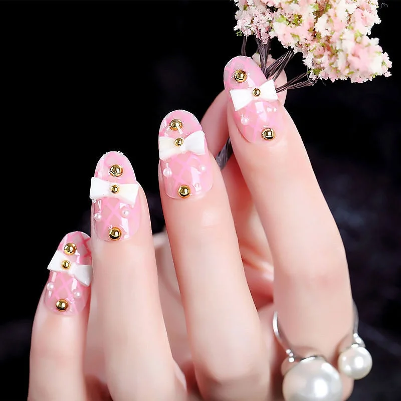 Wedding Beauty Fake Nails DIY Glitter Acrylic Full Cover Nail Art Tips with Glue Girls Shining Rhinestones Fashion False Nail-Nail Inspo