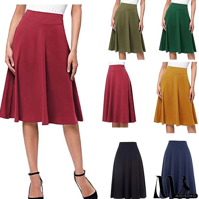Women's Swing Work Skirts Midi Black Yellow Light Green Wine Skirts Knitting Elegant Office / Career S M L