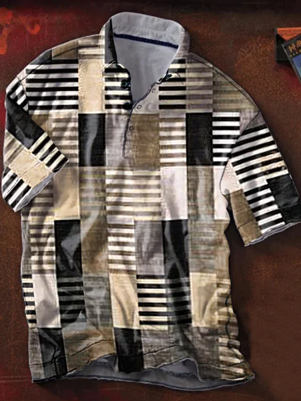 Men's Casual Striped Short Sleeve Polo T-Shirt