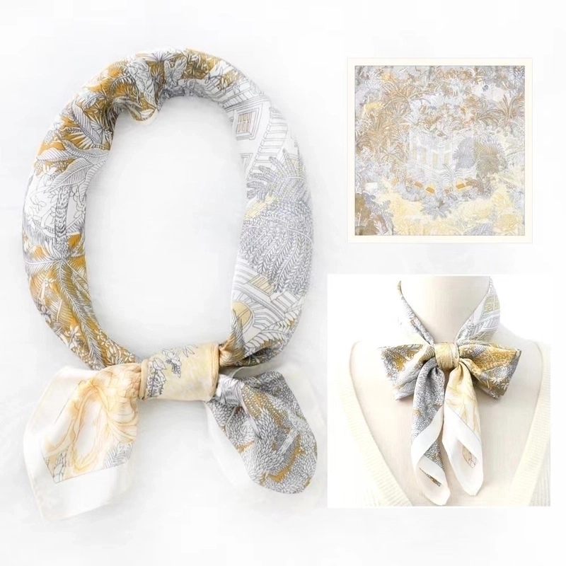 2 Pieces Women’s Elegant Plaid Flower Horse Satin Silk Scarf