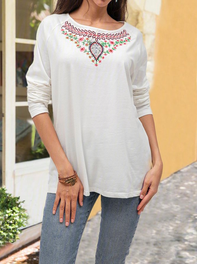 Floral Long Sleeve Cotton Shirts Blouses Zaesvini