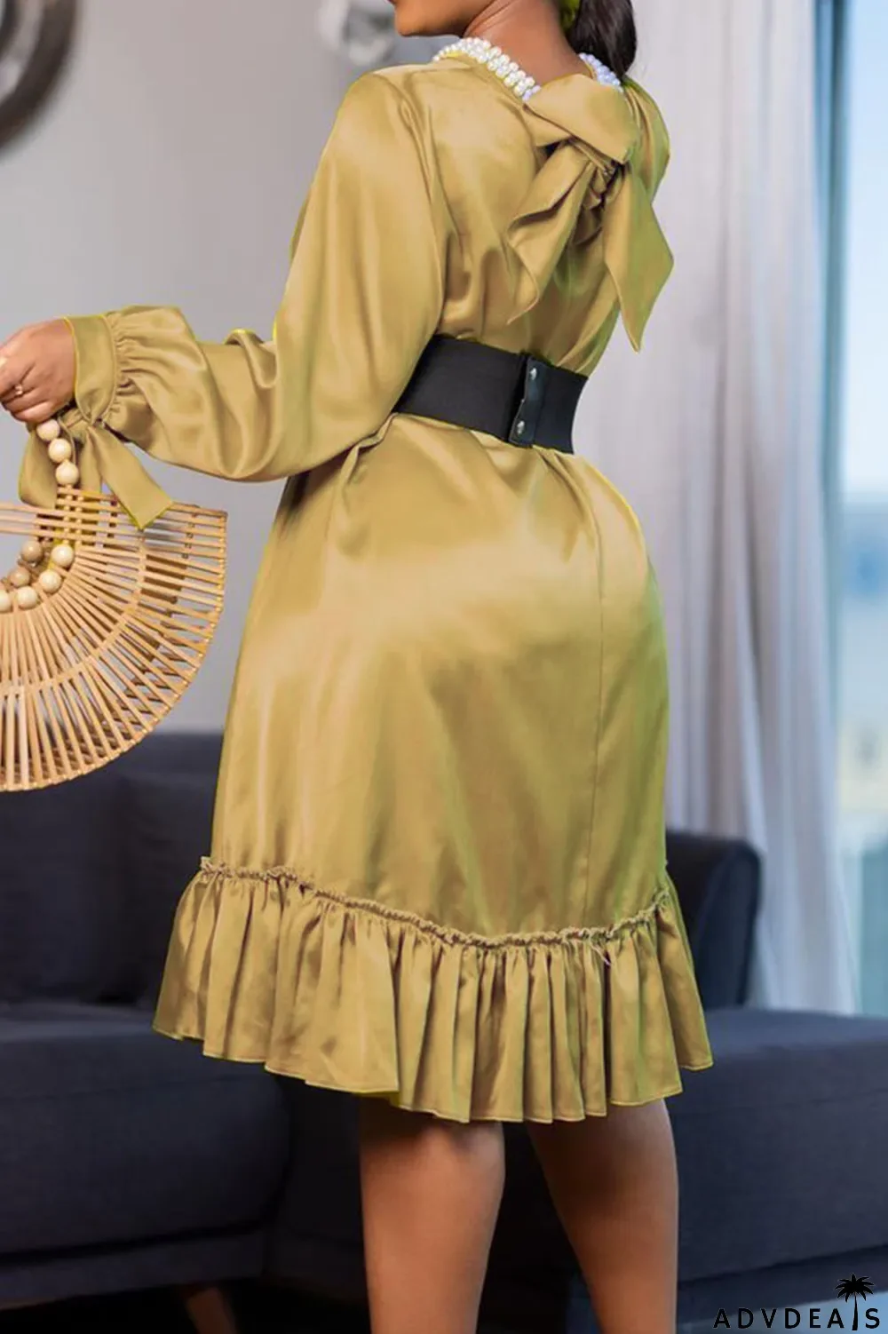 Rose Red Casual Elegant Solid Bandage Patchwork Flounce Beading With Belt O Neck A Line Dresses