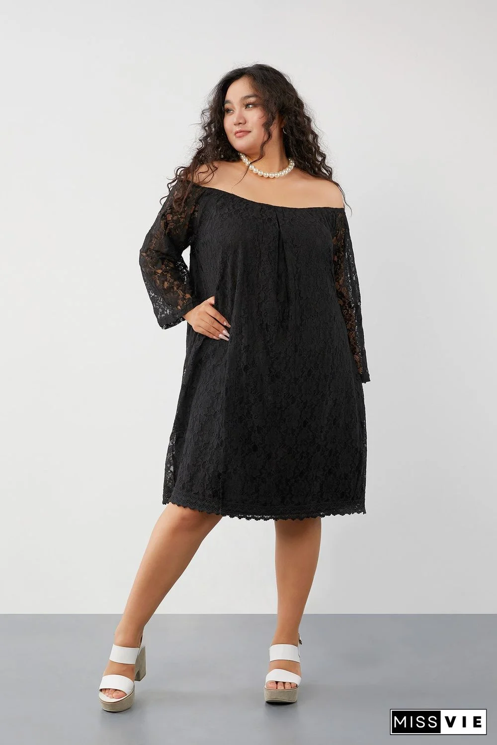 Black Lace Off-the-shoulder Dress P10232