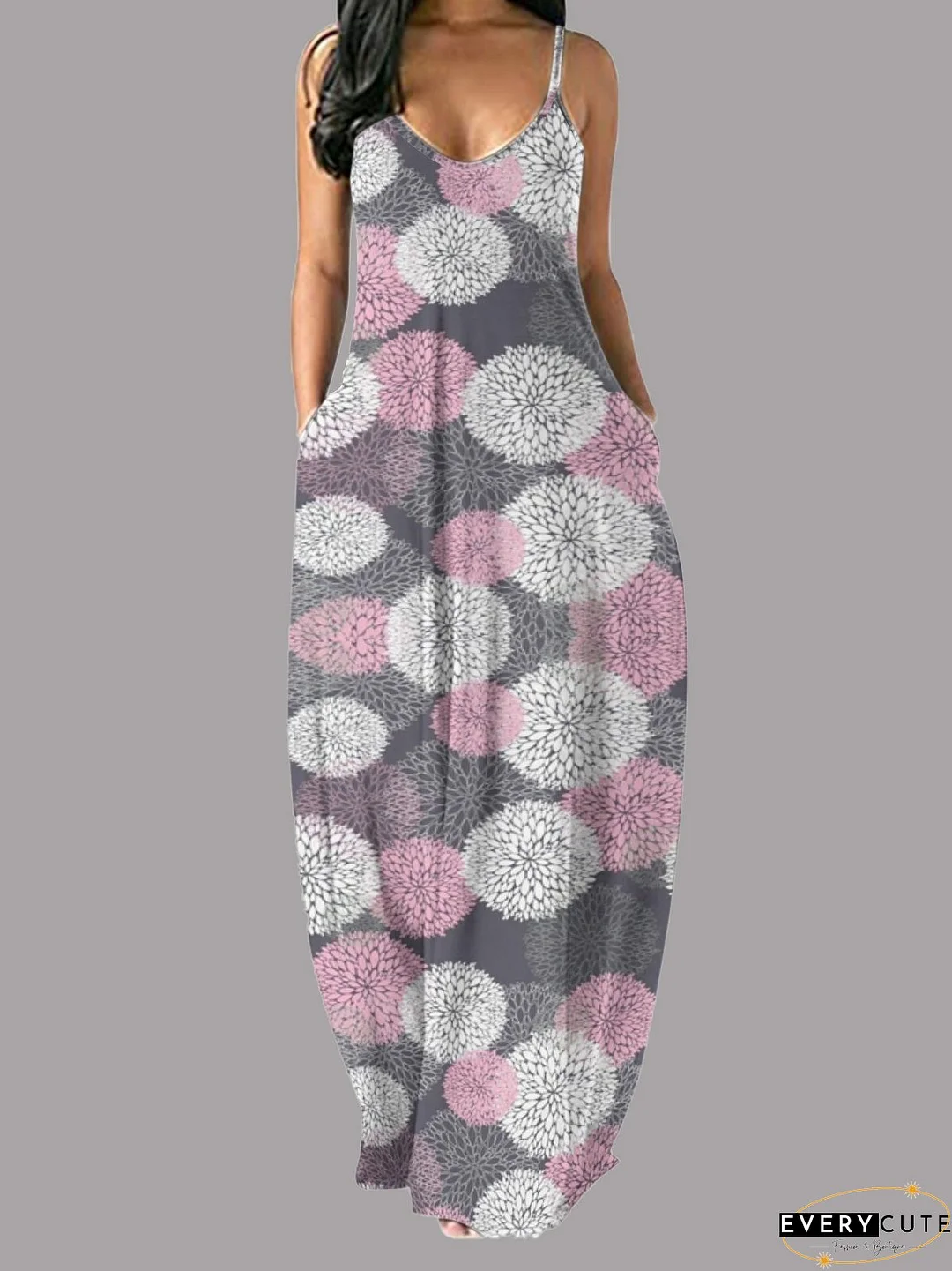 Dot & Stripes Printed Sleeveless Sling Maxi Dress