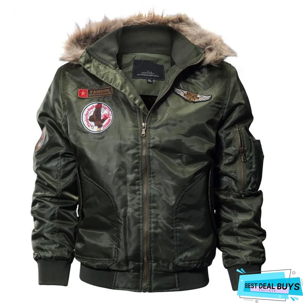 Men's Bomber Pilot Jacket Winter Parkas Army Military Motorcycle Jacket Cargo Outerwear Air Force Army Tactical Coats