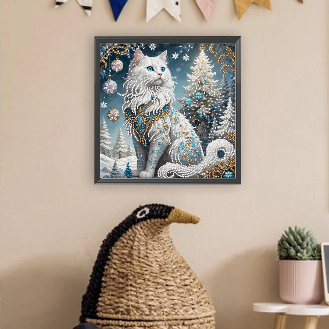 Winter Cat - Partial Special Shaped Drill Diamond Painting Kits (Canvas|30*30cm)