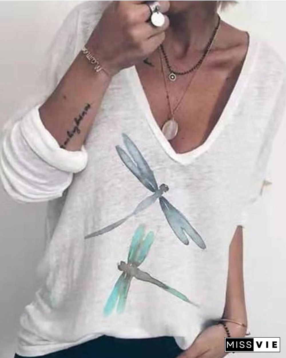 White Floral-Print Casual Long Sleeve Animal Shirts & Tops