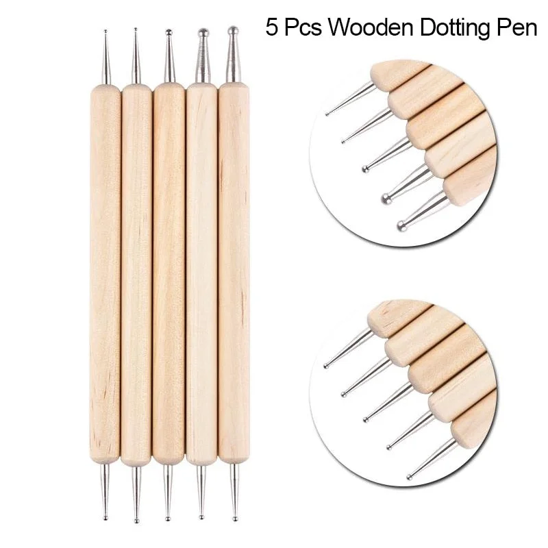 Dual Heads Wooden Dotting Pen Marbleizing Tool Nail Art Dot Dotting Tools for Nail Art Design Rhinestone Picker Nail Brush Kits