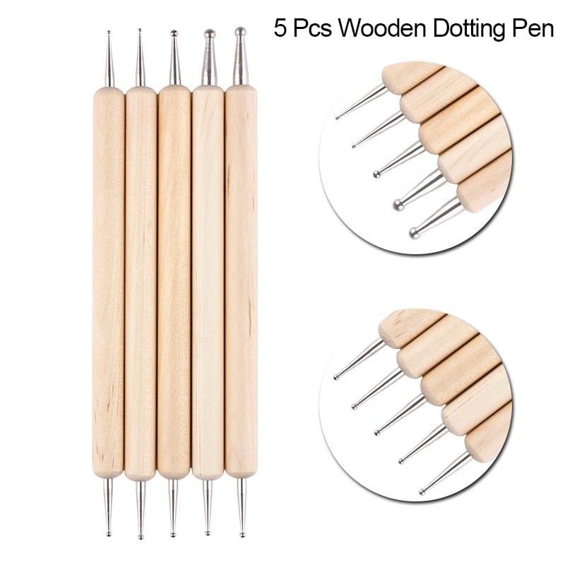 Dual Heads Wooden Dotting Pen Marbleizing Tool Nail Art Dot Dotting Tools for Nail Art Design Rhinestone Picker Nail Brush Kits