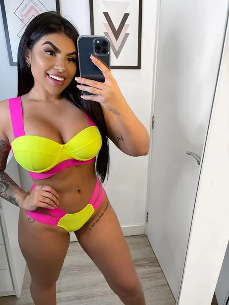 Ellolace Neon Swimwear Women Patchwork Bikini 2021 Swimsuit Women Padded Push up Bikini Set Bathing Suits Separate Swimsuit