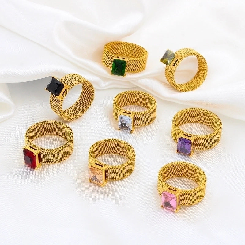 Minimalist Geometric 304 Stainless Steel Zircon 18K Gold Plated Inlay Stainless Steel Rings