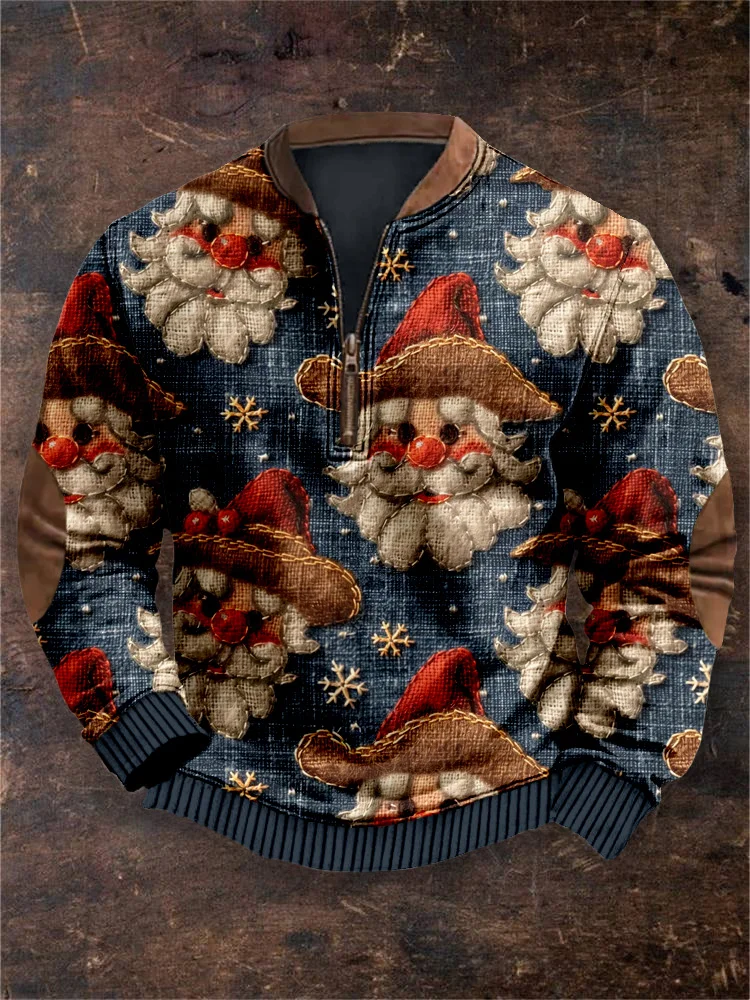 Men's Jolly Cute Cowboy Santa Embroidered Cozy Sweatshirt