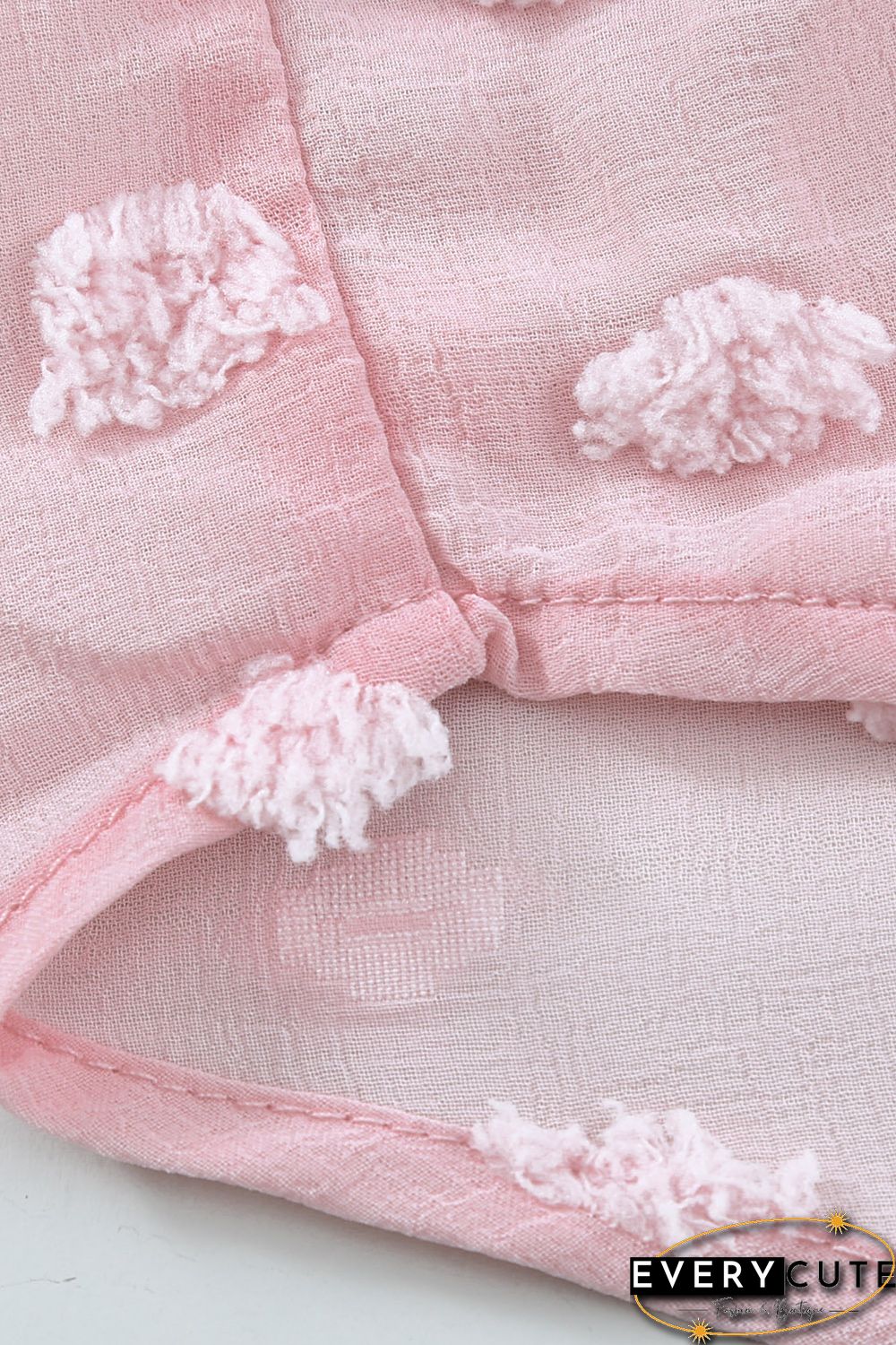 Pink Swiss Dot Buttoned Pocket Long Sleeve Shirt