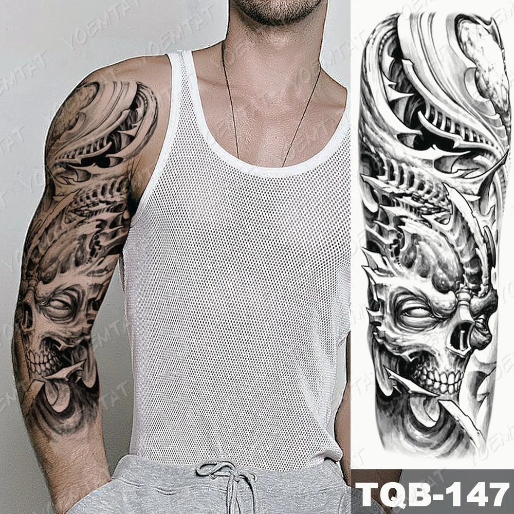 Men Full Arm Waterproof Temporary Tattoo Sticker Clock Rose Tiger Totem Transfer Body Art Fake Tatoo Cool sexy tato Woman