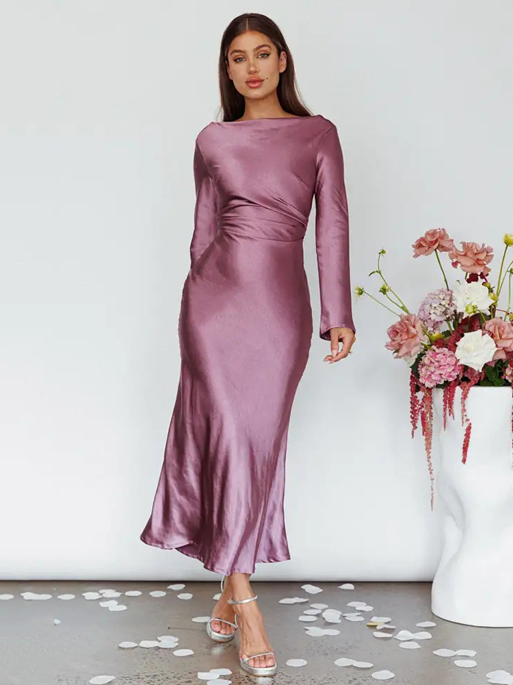 Bodycon Long Sleeve Women's Dress Party Club Evening Dress Female Slim Fit Round Neck Solid Long Dress Autumn New 2025