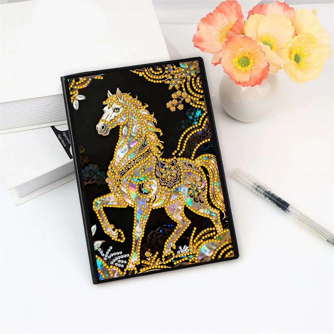 DIY Flower Diamond Painting Journals Notebooks 50 Pages A5 No Lines Special Shaped Diamond Art Kits for Beginners Craft Lovers and Artists (Horse)