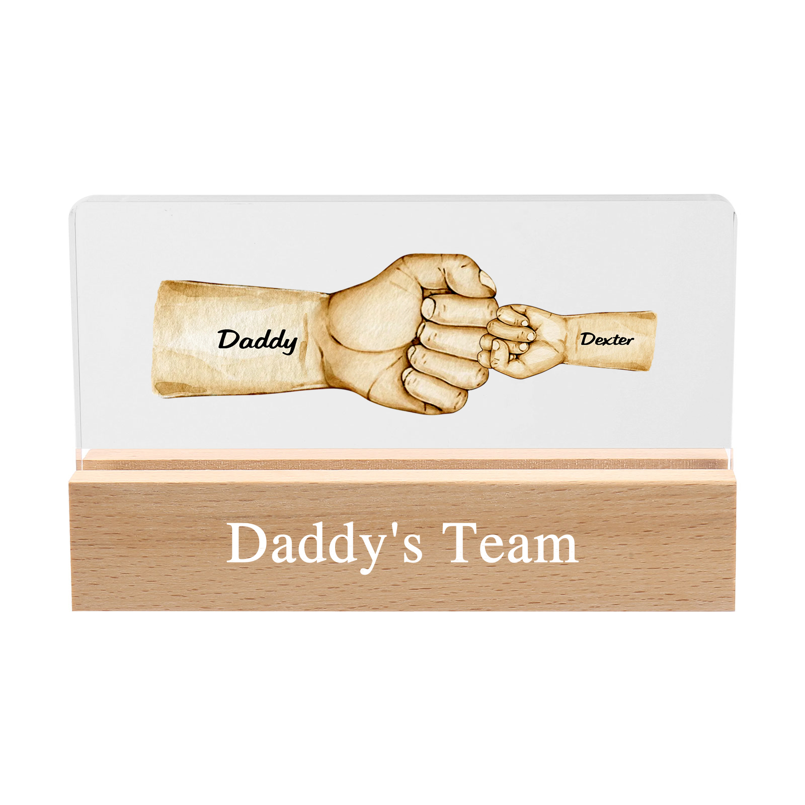 2 Names - Personalised Fist Bump Pattern Table Lamp Customized Text Father's Day Gift for Dad