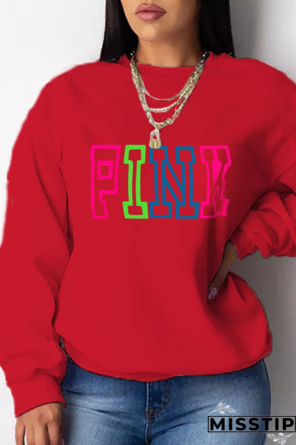 Pink Casual Print Patchwork O Neck Tops