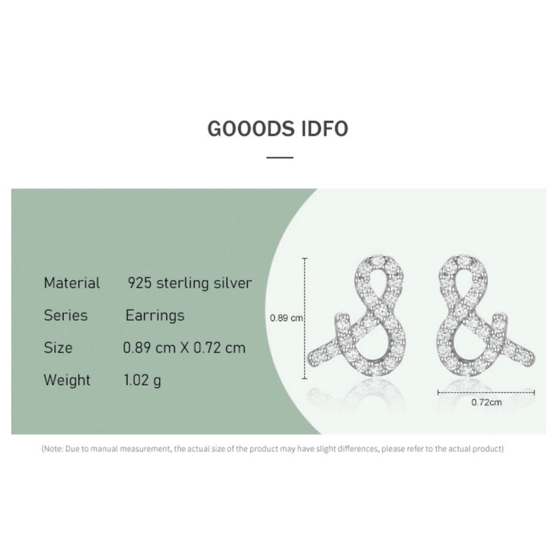 1 Pair 925 Sterling Silver Zircon Symbol Ear Studs