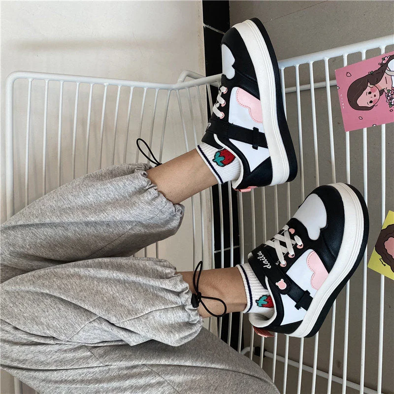 Women Lolita Sneakers Cartoon Patchwork Heart black blue Shoes Brand Breathable Thick Heels Sneakers Casual shoes Platform 2022