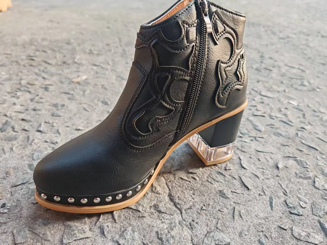 Breakj Breakj Size 2023 Embroidery Fashion Boots Lady Rivet Side Acrylic Crystal High And Short Boots