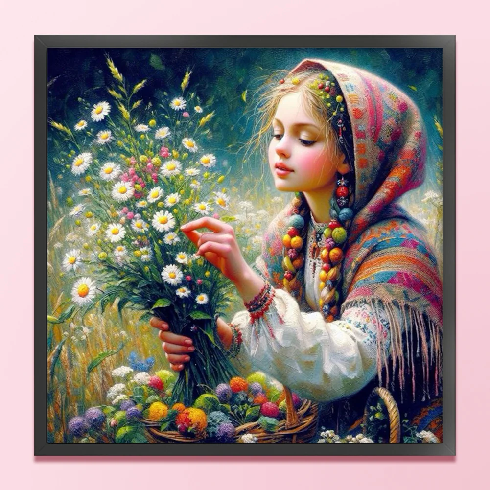 11CT Full Stamped Cross Stitch - Girl(Canvas|50*50CM)